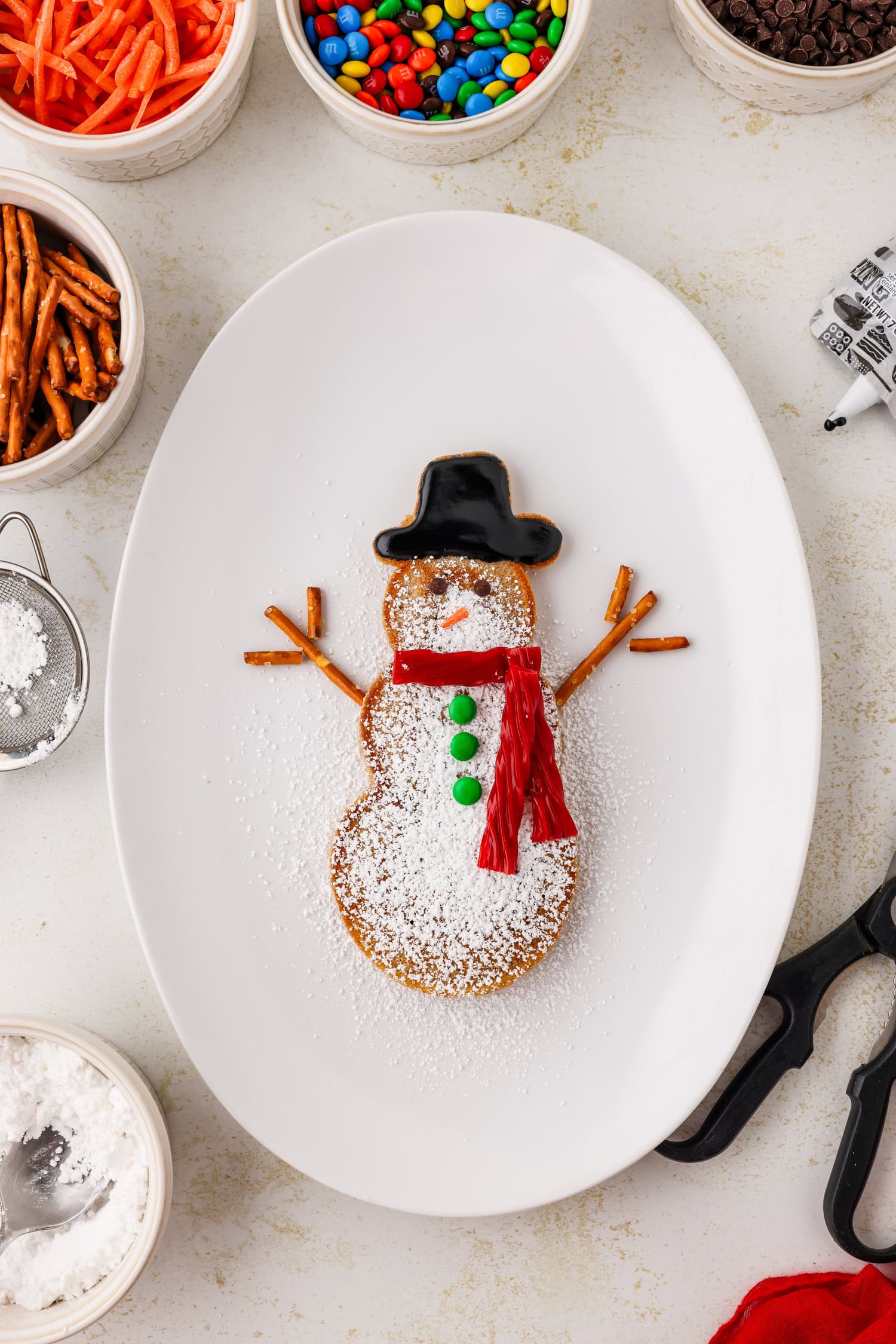 Completed snowman pancake