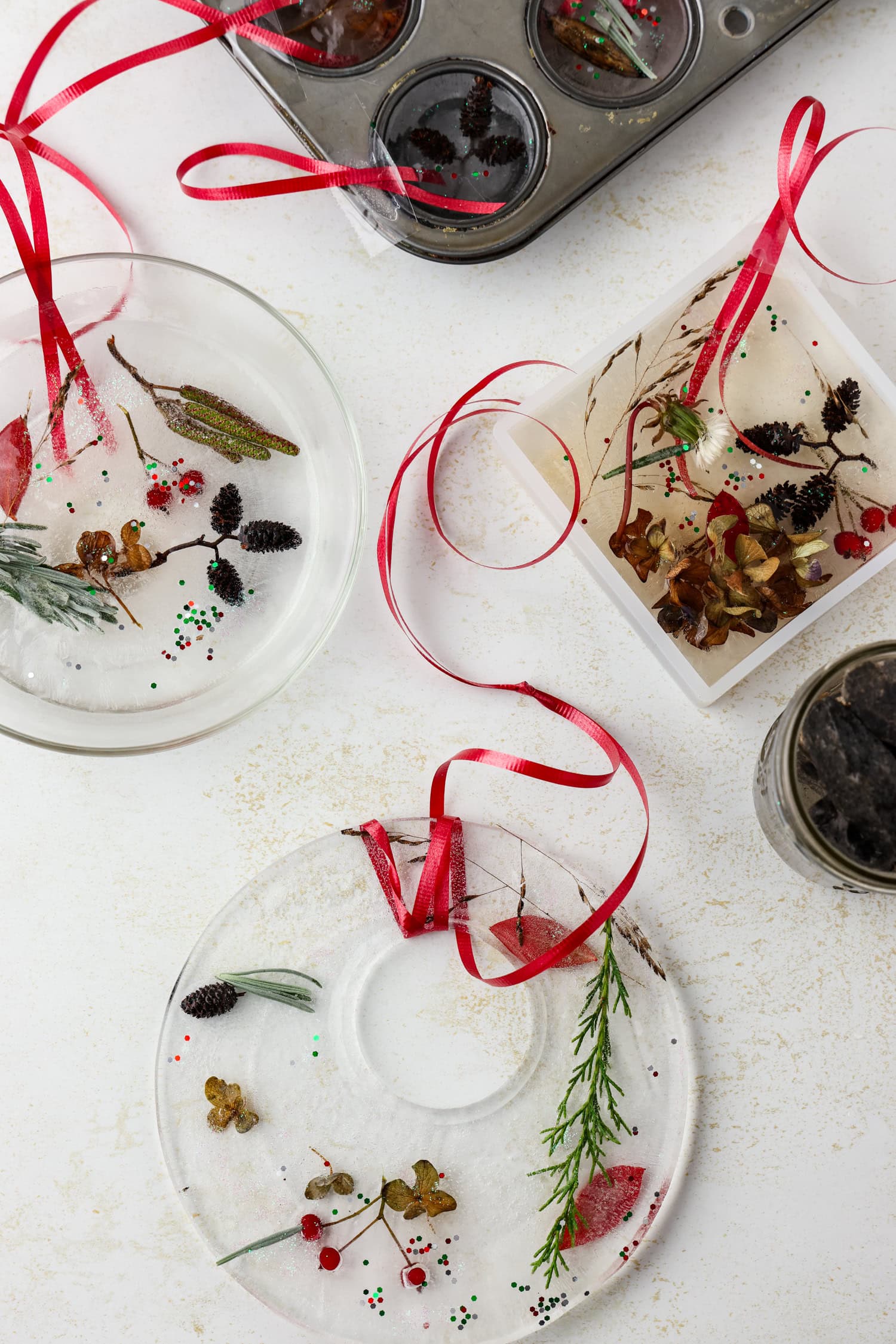 Overhead picture of 3 completed Ice Suncatchers.