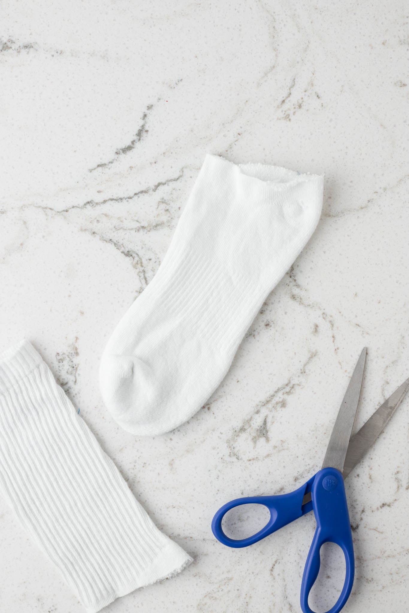 Picture of crew sock with the top portion cut off.