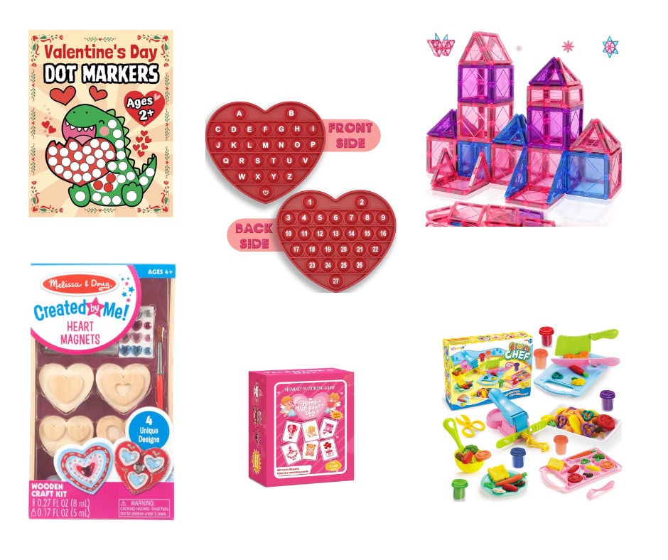 Collage of preschool age Valentines Day gifts.