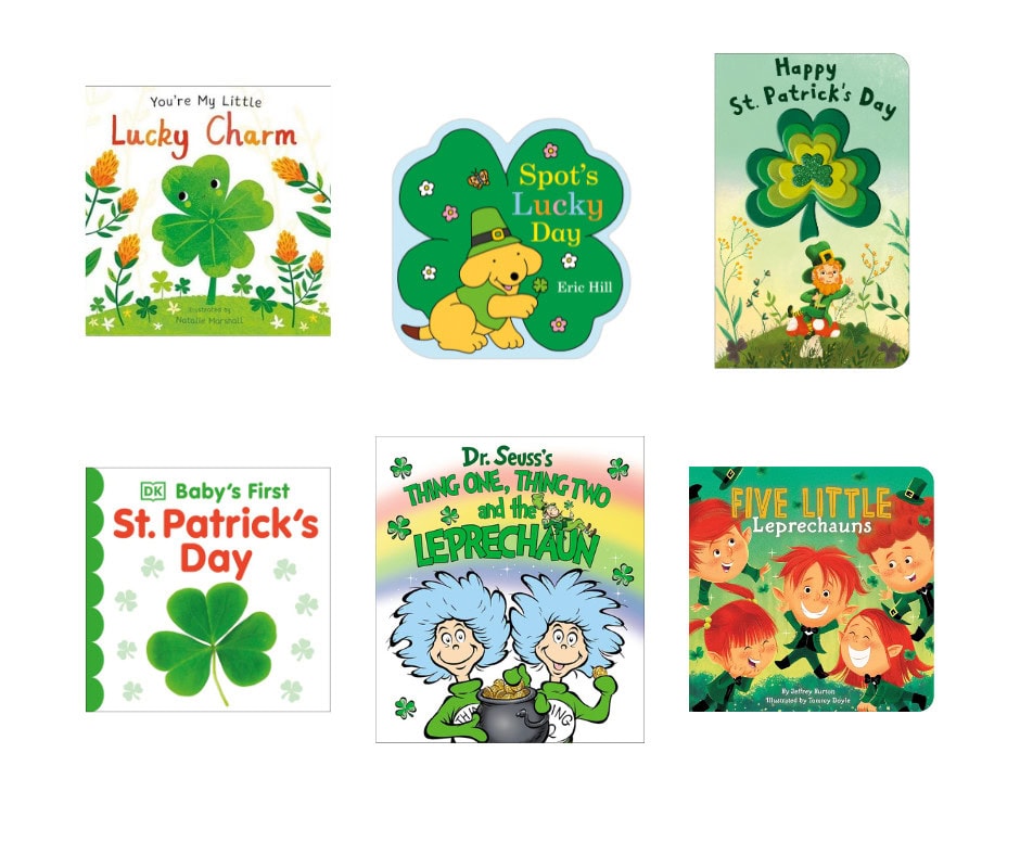 Picture collage of St. Patrick's day Board Books.