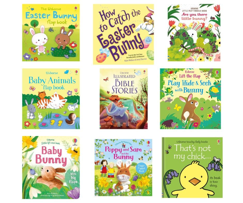 Easter Bunny Flap Book - A fun interactive book with flaps for young children. How to Catch the Easter Bunny - A playful book about trying to catch the Easter Bunny in action. Are You There, Little Bunny? - A sweet touch-and-feel book for young readers. Baby Animals Flap Book - A lift-the-flap book introducing baby animals. Illustrated Bible Stories - A collection of engaging Bible stories for kids. Play Hide & Seek with Bunny - A lift-the-flap bunny-themed book. Baby Bunny - A board book with big flaps for little readers. Poppy and Sam and the Bunny - A finger puppet book featuring a bunny adventure. That’s Not My Chick - A touch-and-feel book about a little chick.
