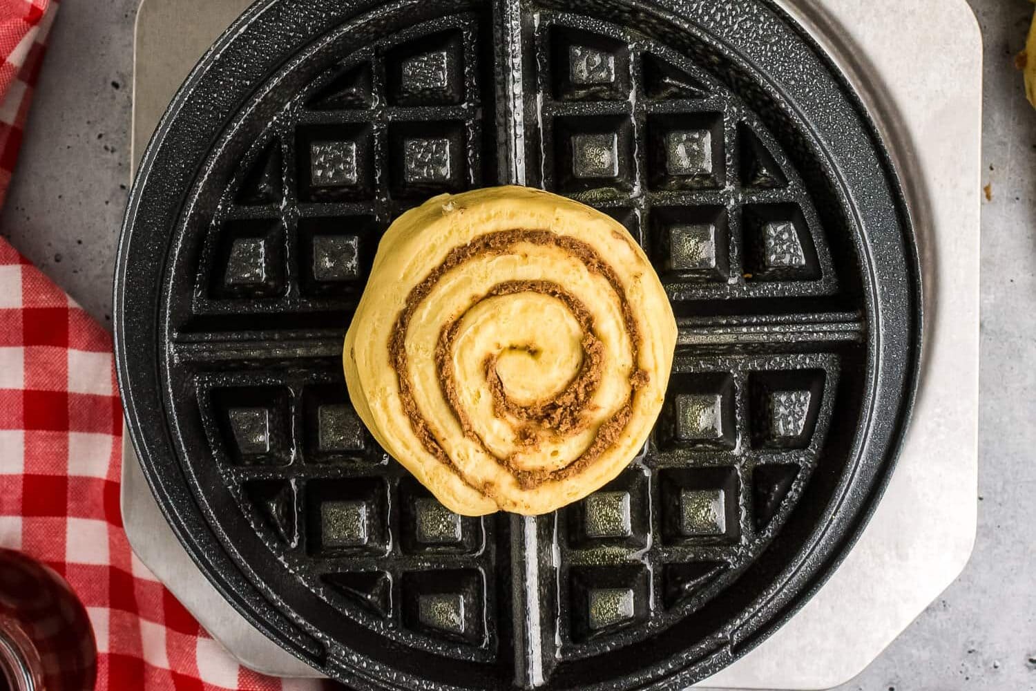 Cinnamon roll on waffle maker
