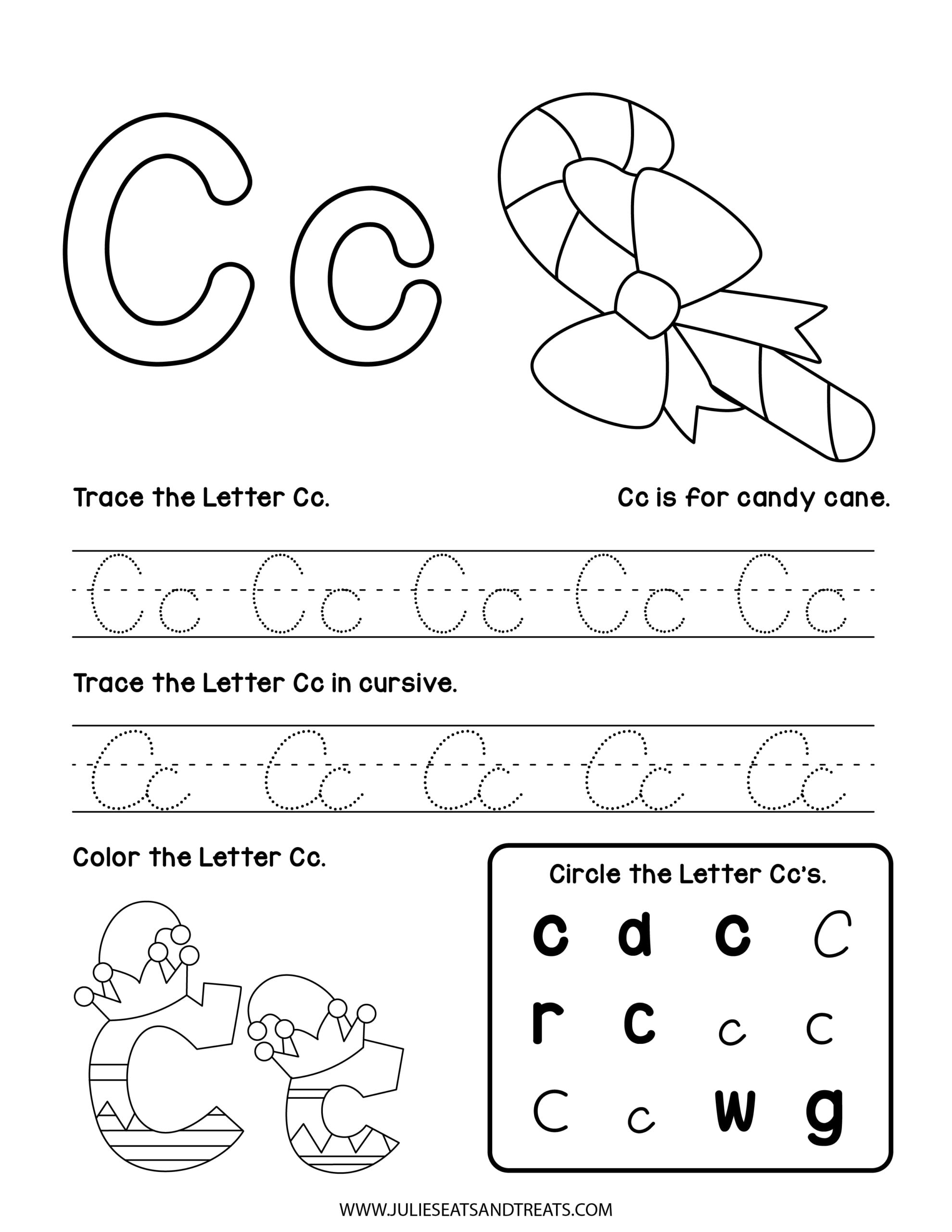 Letter C Christmas Alphabet Worksheets