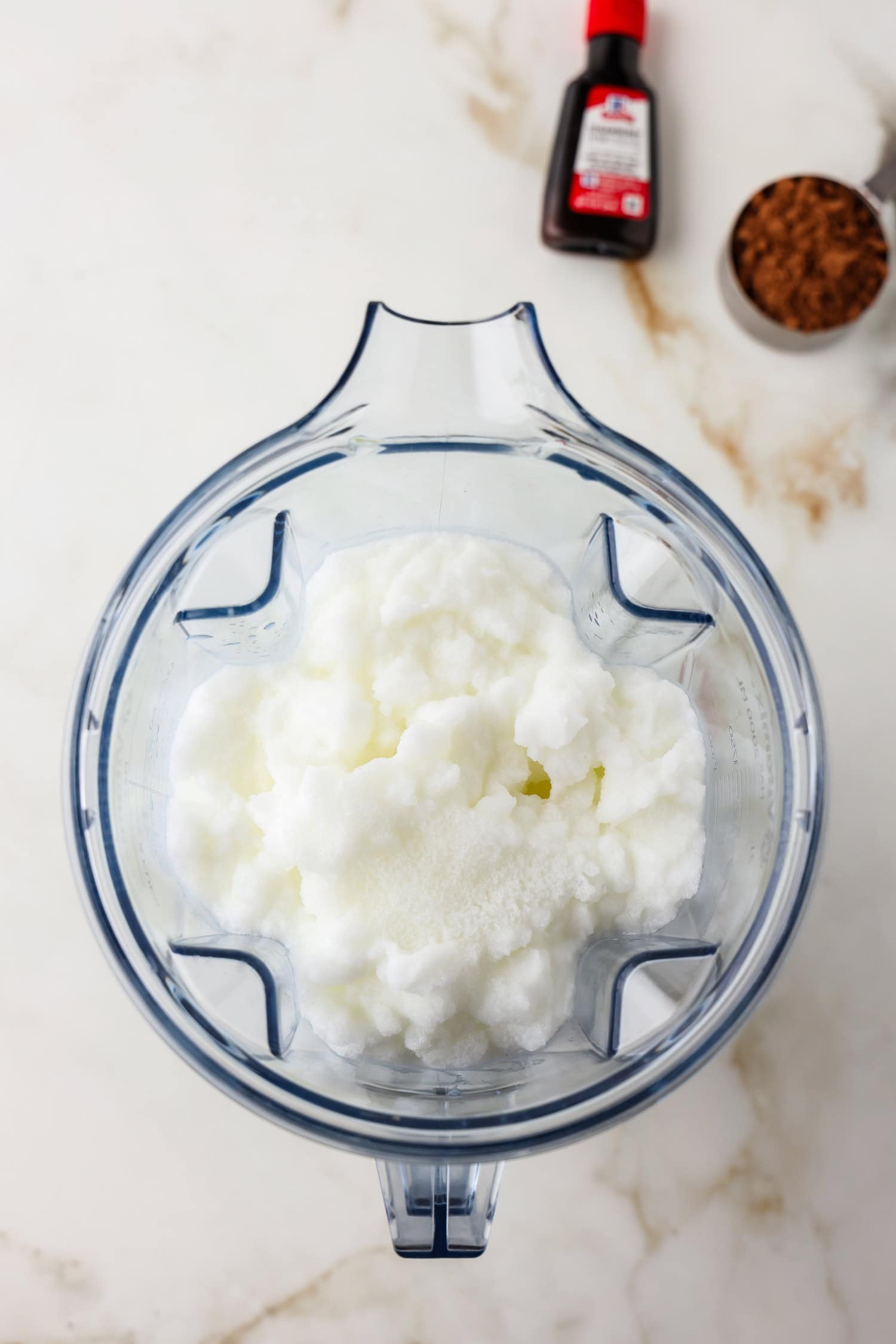 Overhead picture of snow ice cream blended.